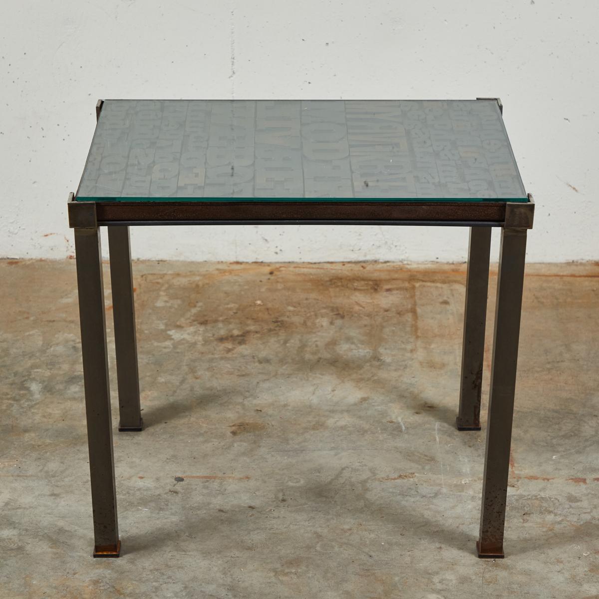 Late 19th Century Industrial Typeset Metal Table For Sale 1