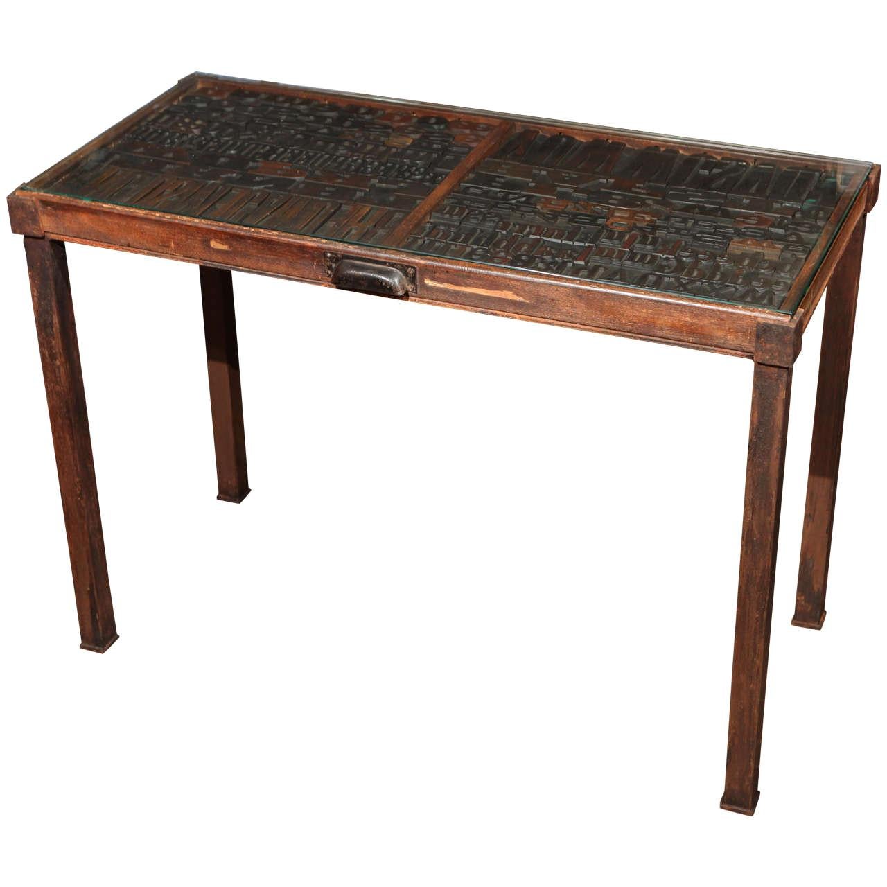 Late 19th Century Industrial Typeset Metal Table For Sale