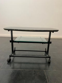 Metal Table with Base with Caster & Lacquered Top, 1960s