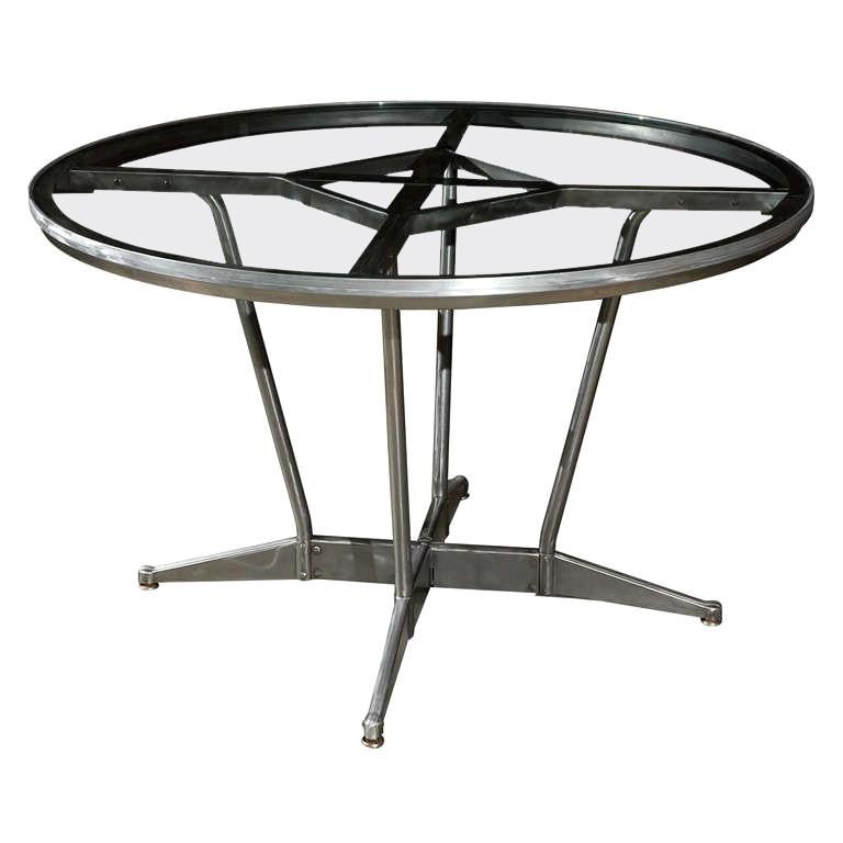 Metal Table with Glass Top For Sale