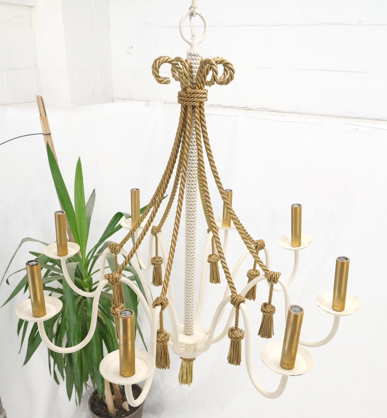 Metal Tassels & Twisted Rope Motive 8 Candles Light Fixture Chandelier MINT For Sale 4