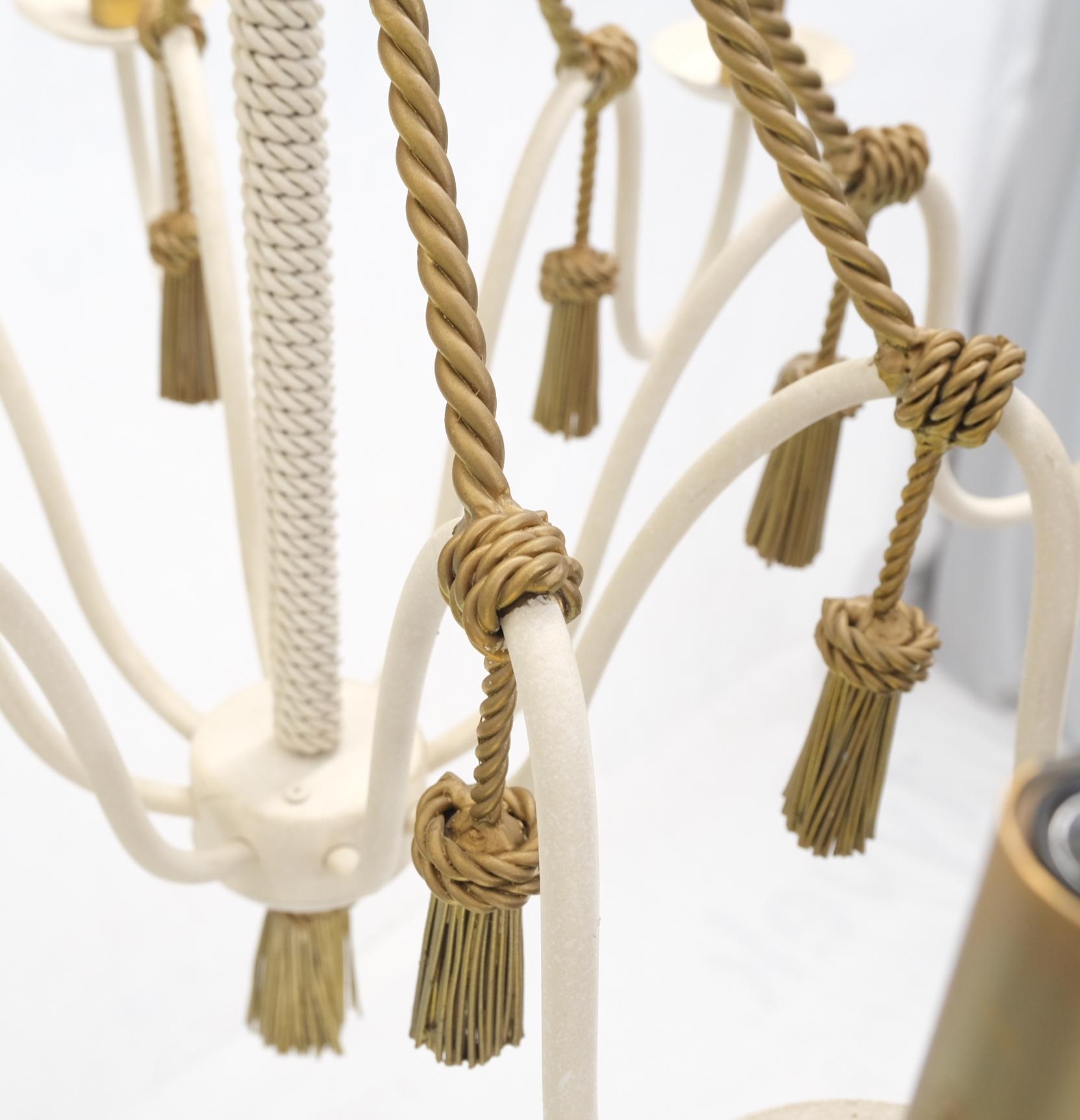 Painted Metal Tassels & Twisted Rope Motive 8 Candles Light Fixture Chandelier MINT For Sale