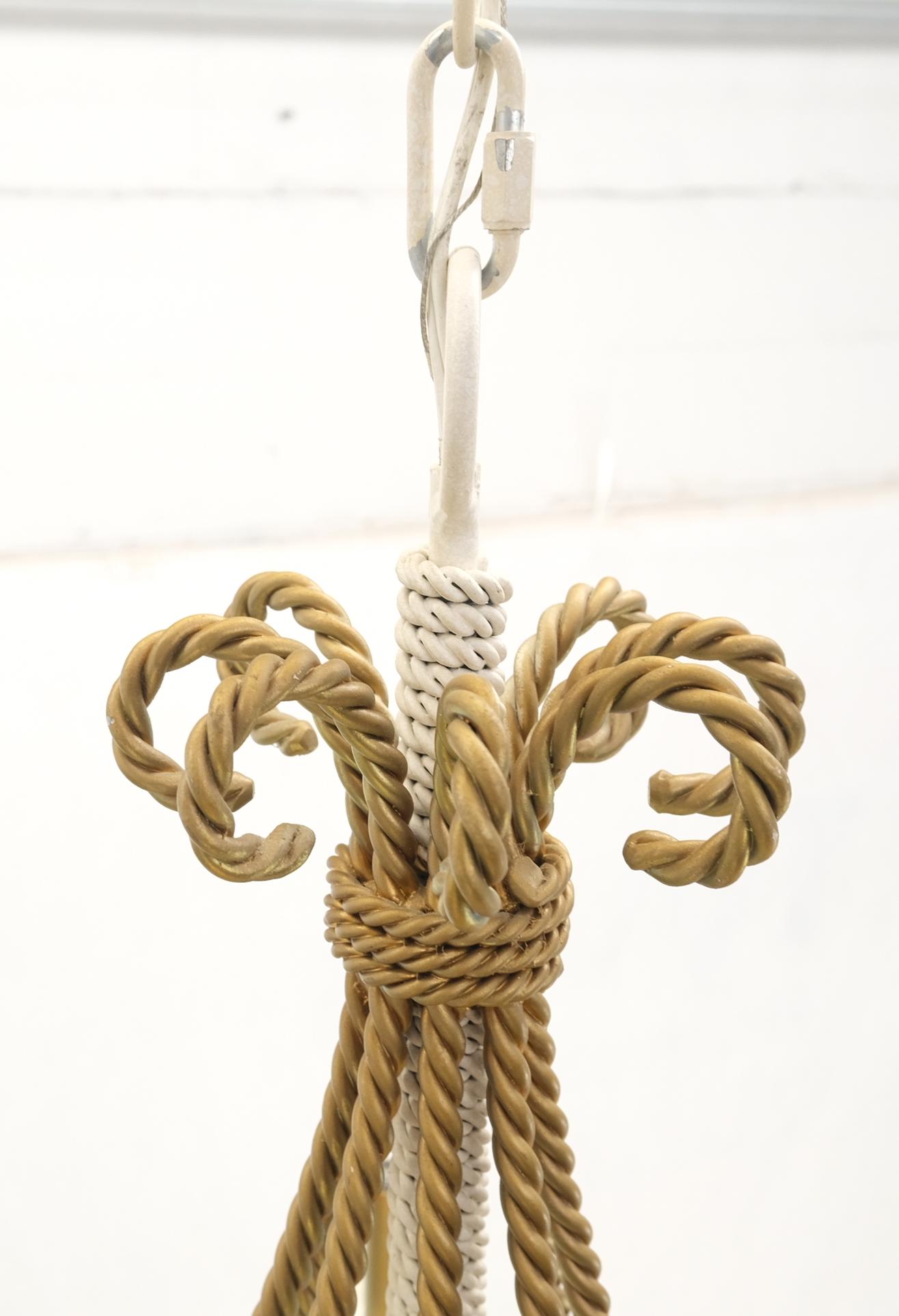 Metal Tassels & Twisted Rope Motive 8 Candles Light Fixture Chandelier MINT In Good Condition For Sale In Rockaway, NJ