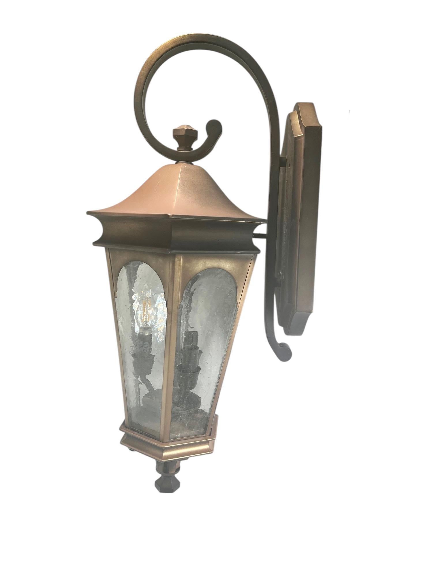 Late 20th Century Metal Three Light Lanterns with Crackle Glass For Sale
