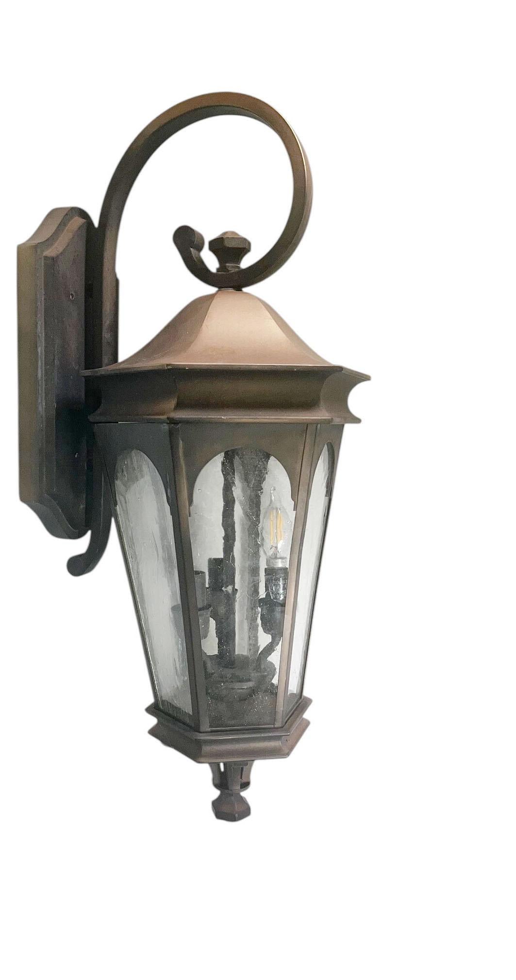 Metal Three Light Lanterns with Crackle Glass For Sale 2