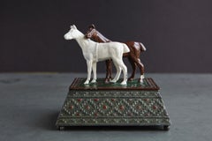 Metal Tobacco or Cigarette Box Decorated with Two Horses, Austria, circa 1920s