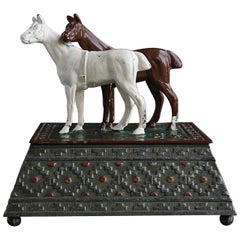 Antique Metal Tobacco or Cigarette Box Decorated with Two Horses, Austria, circa 1920s