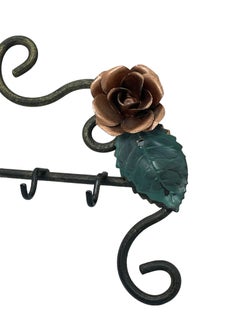 Metal Tole Rose Flower Key Hanger Wall Decoration, Italy Vintage, 1980s