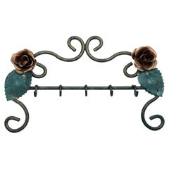 Metal Tole Rose Flower Key Hanger Wall Decoration, Italy Vintage, 1980s