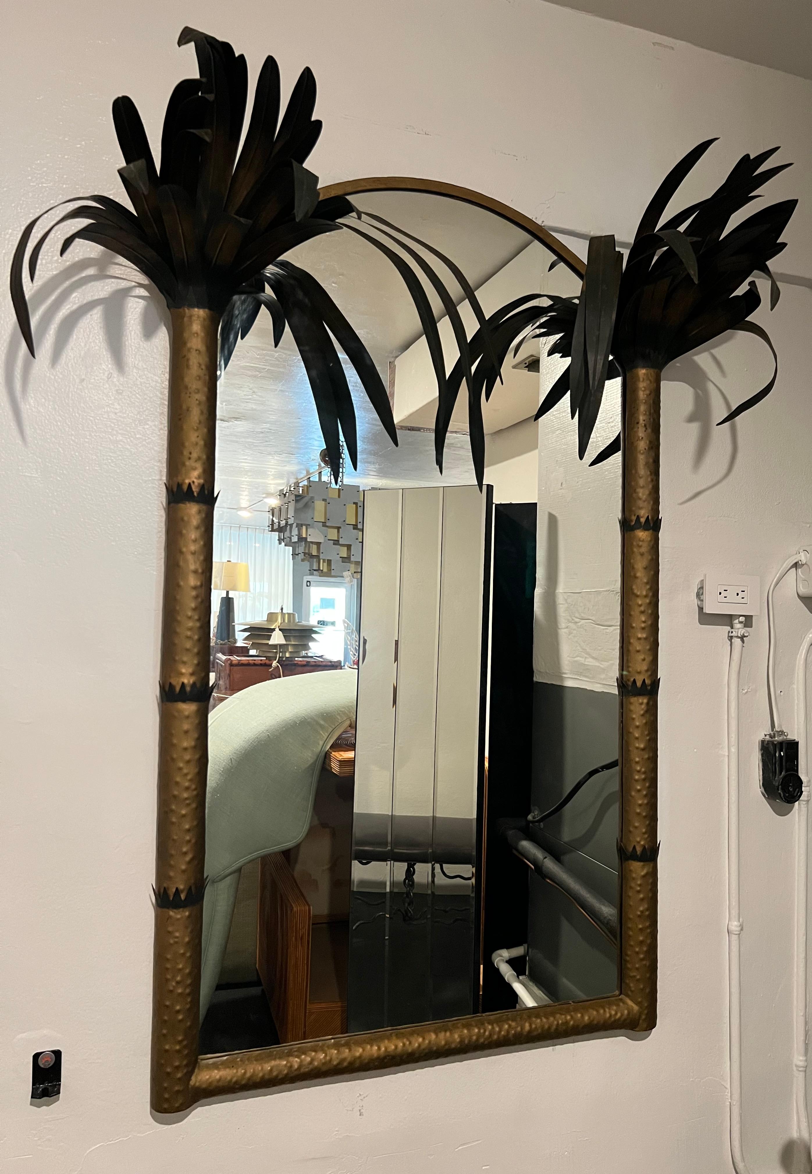Unknown Metal Tole Style Palm Tree Wall Mirror For Sale