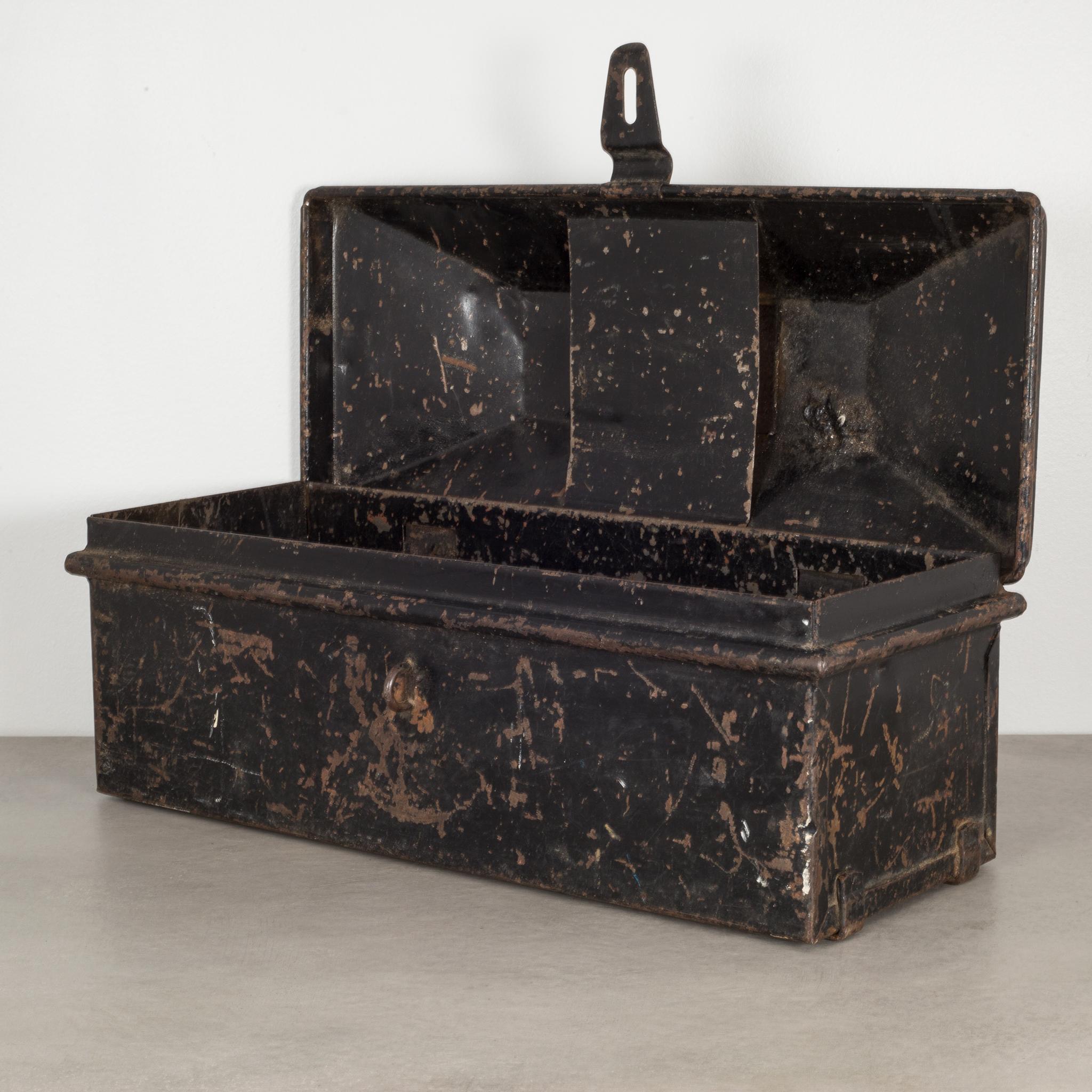 Metal Toolbox with Original Finish, circa 1930 In Distressed Condition In San Francisco, CA
