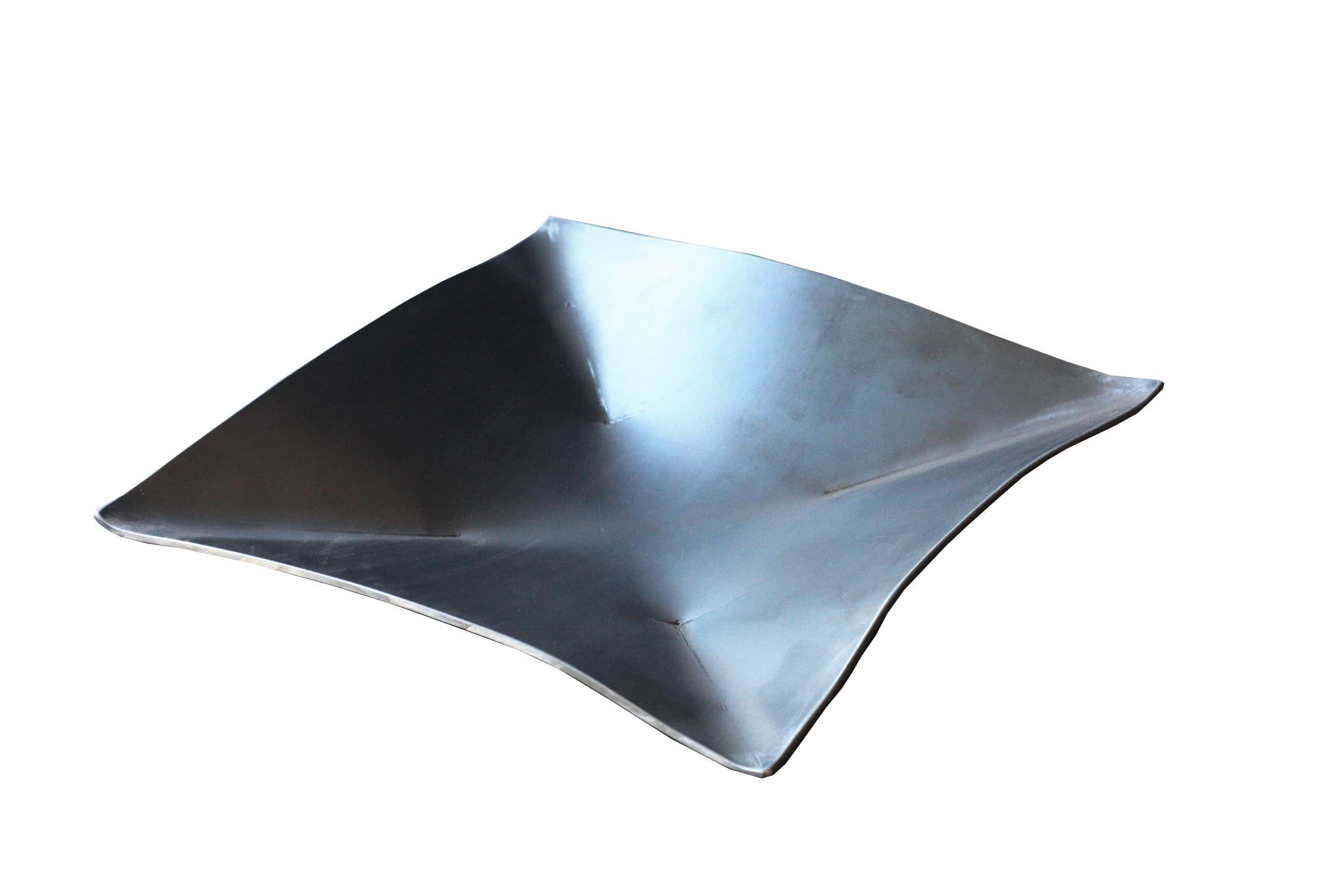 Minimalist Metal Tray in Raw Black Steel, Origami Style, Contemporary Design by MTHARU For Sale