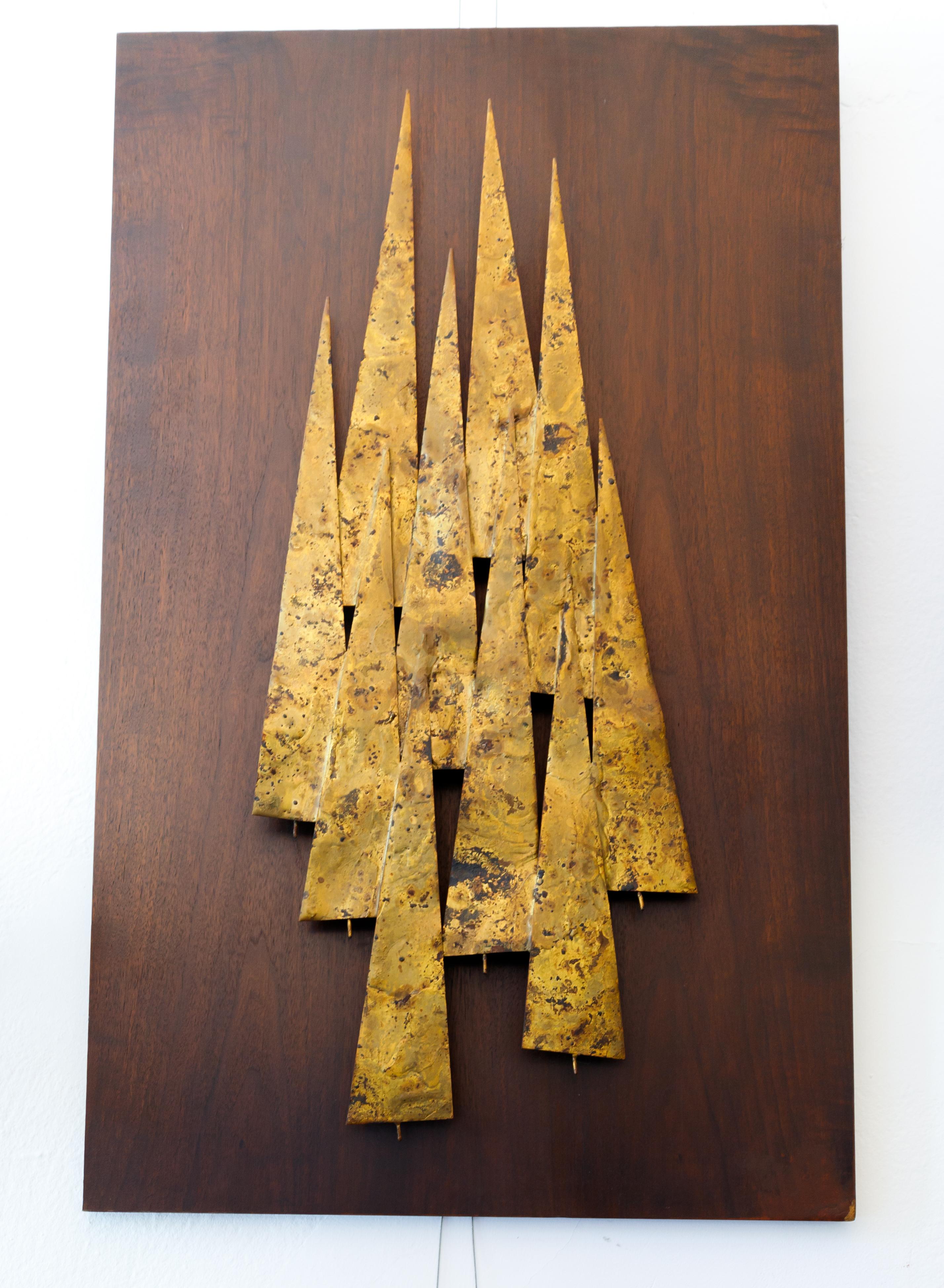 20th Century Metal Tree Form Sculpture Mounted on Walnut Plank For Sale
