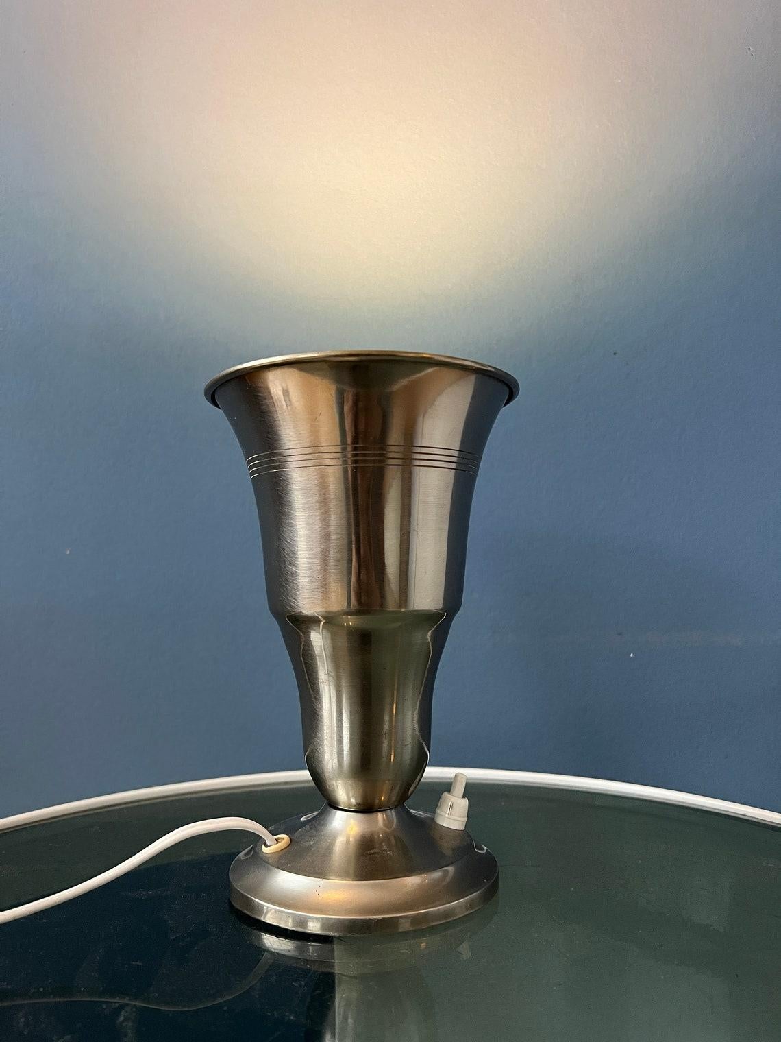 Metal Trumpet Uplighter 'Cup' Table Lamp in Silver Colour, 1970s For Sale 1