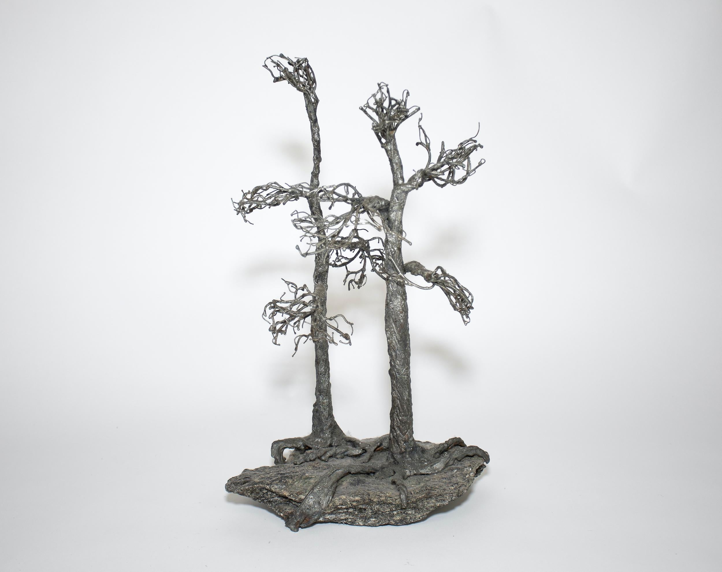 American Metal Twisted Tree on a Geode Base For Sale