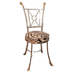 Metal Upholstered Side Chair with Brass Ram's Head and Hoof Details