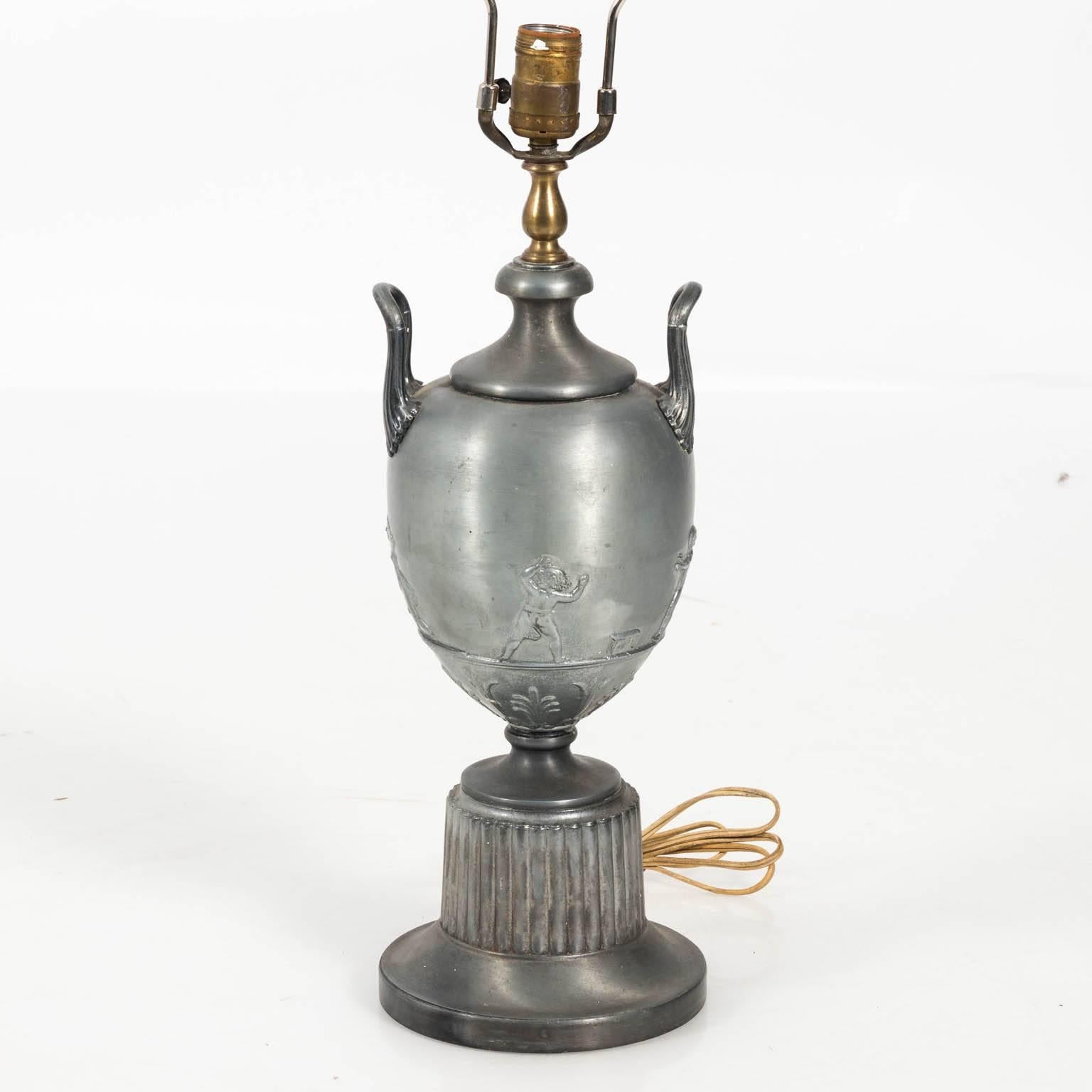 Neoclassical Metal Urn Lamp with Shade For Sale