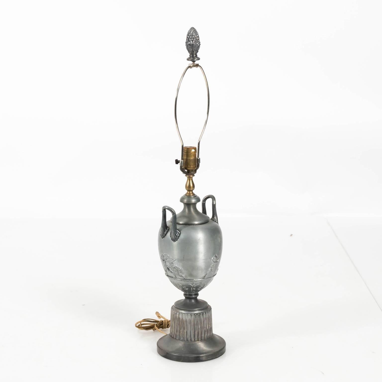 Repoussé Metal Urn Lamp with Shade For Sale