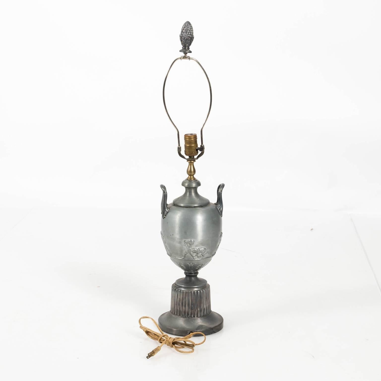 20th Century Metal Urn Lamp with Shade For Sale