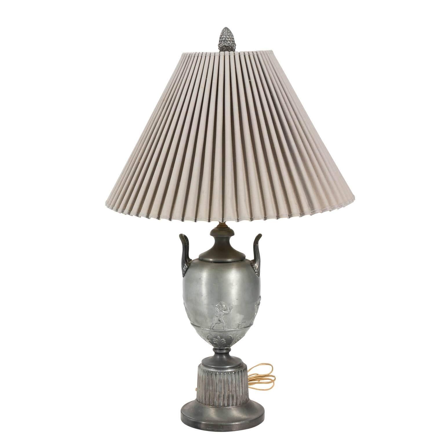 Metal Urn Lamp with Shade For Sale