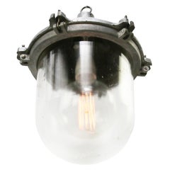 Lampade a sospensione industriali vintage in metallo con vetro trasparente