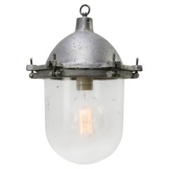 Lampade a sospensione industriali vintage in metallo con vetro trasparente