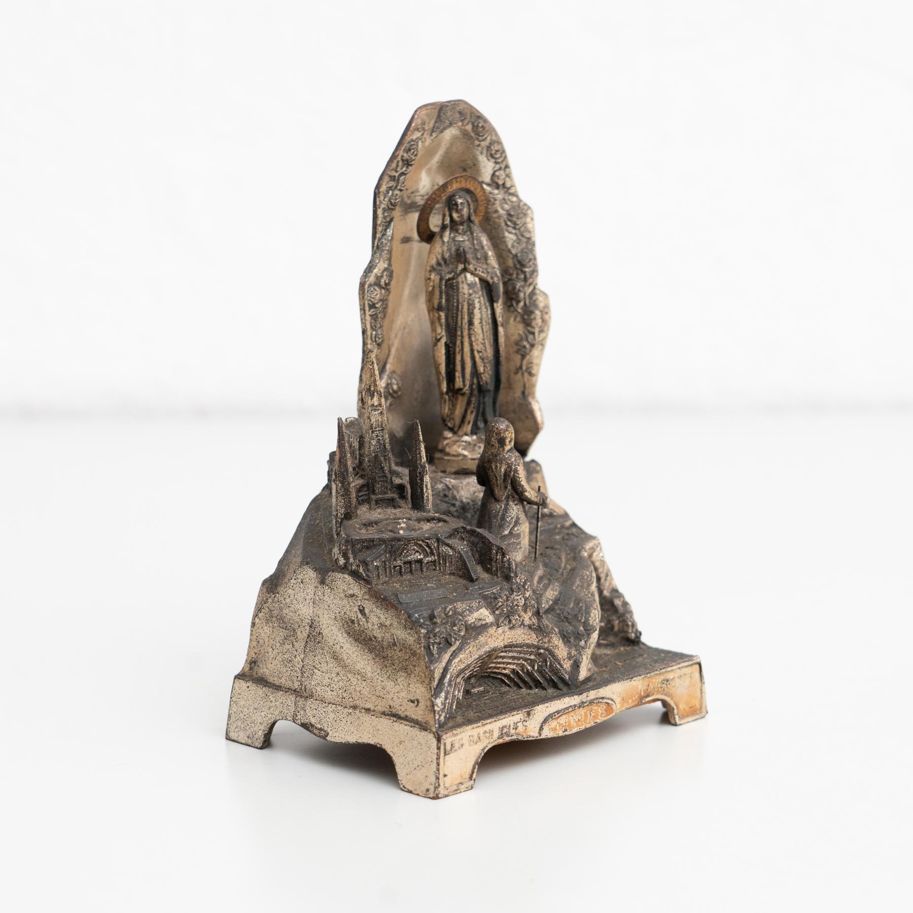 Metal Virgin Lourdes Memorabilia Figure, circa 1950 1