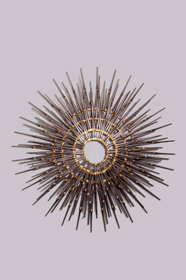 Large Detailed MidCentury Metal Wall Art Sculpture, attributed to Ron