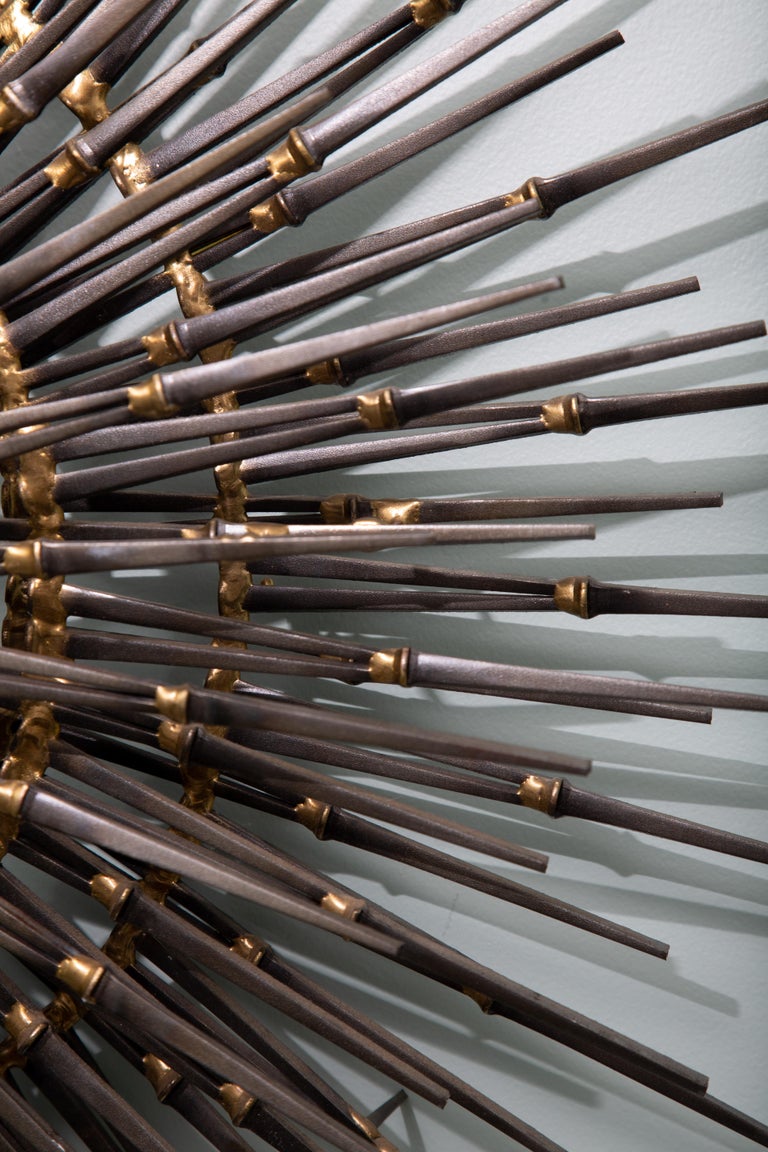 Large Detailed MidCentury Metal Wall Art Sculpture, attributed to Ron