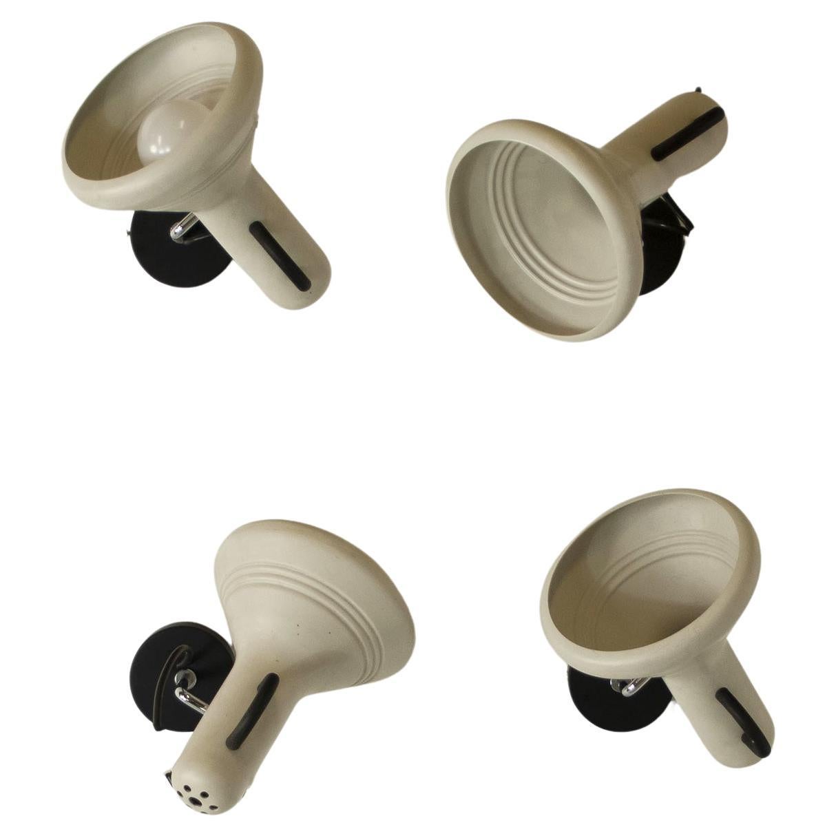 Group of four 1970s funnel-shaped lamps, highly original Italian design reminiscent of Alessandro Mendini's style.