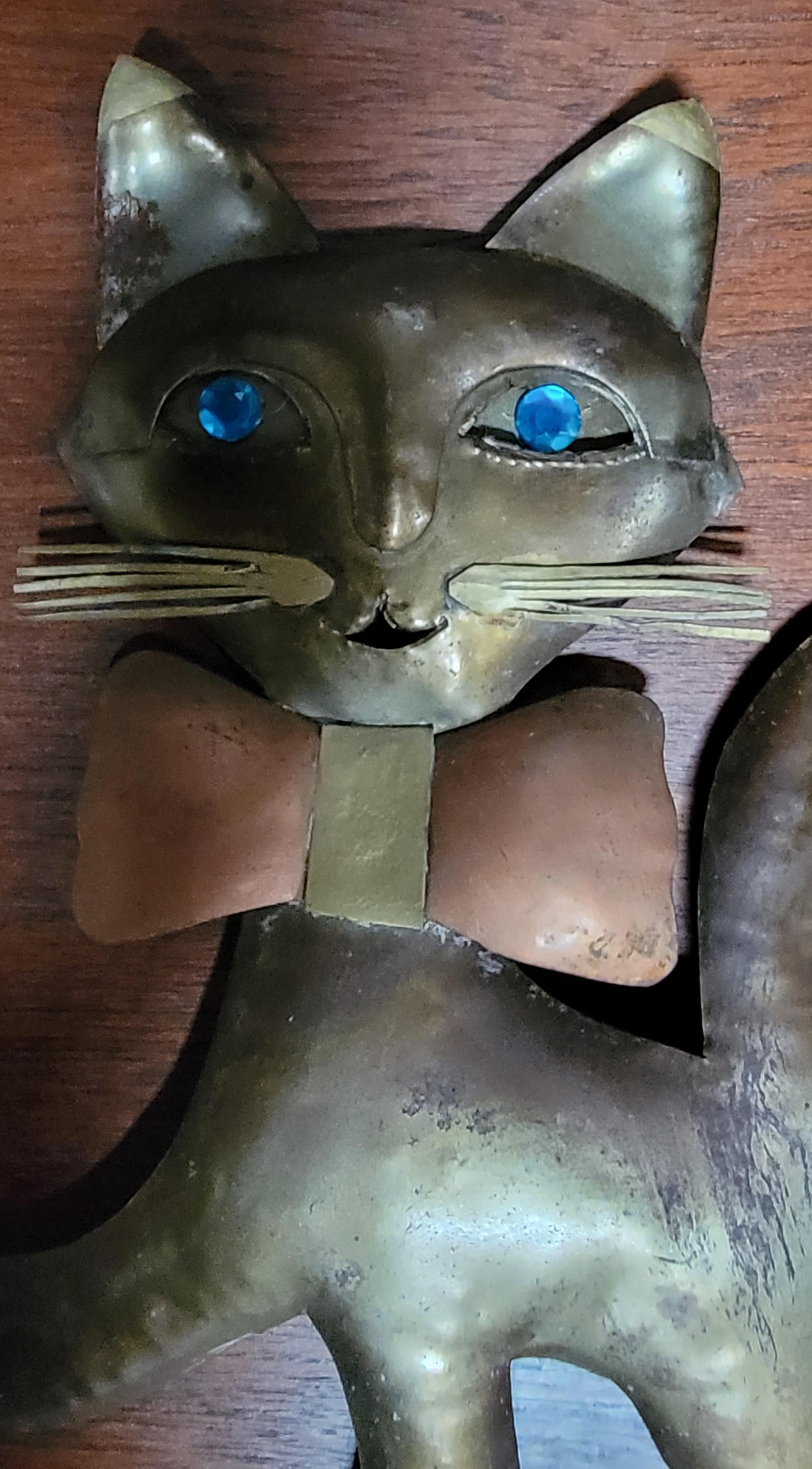 Brutalist Metal Wall Sculpture Cat Copper & Brass For Sale