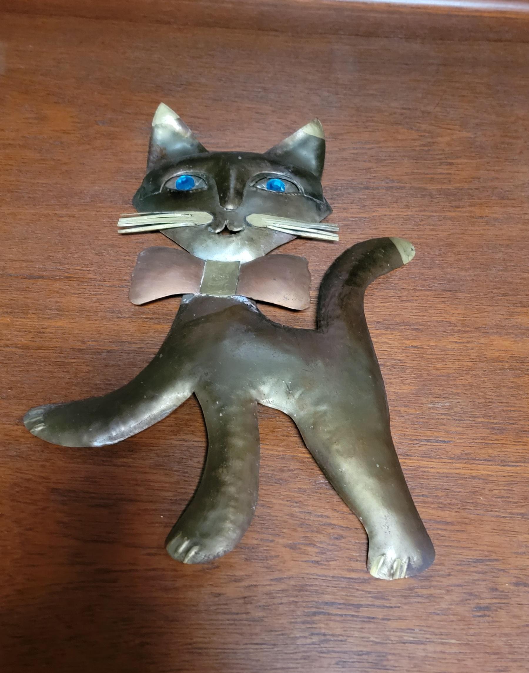 Metal Wall Sculpture Cat Copper & Brass For Sale 1