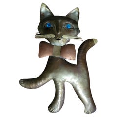 Metal Wall Sculpture Cat Copper & Brass