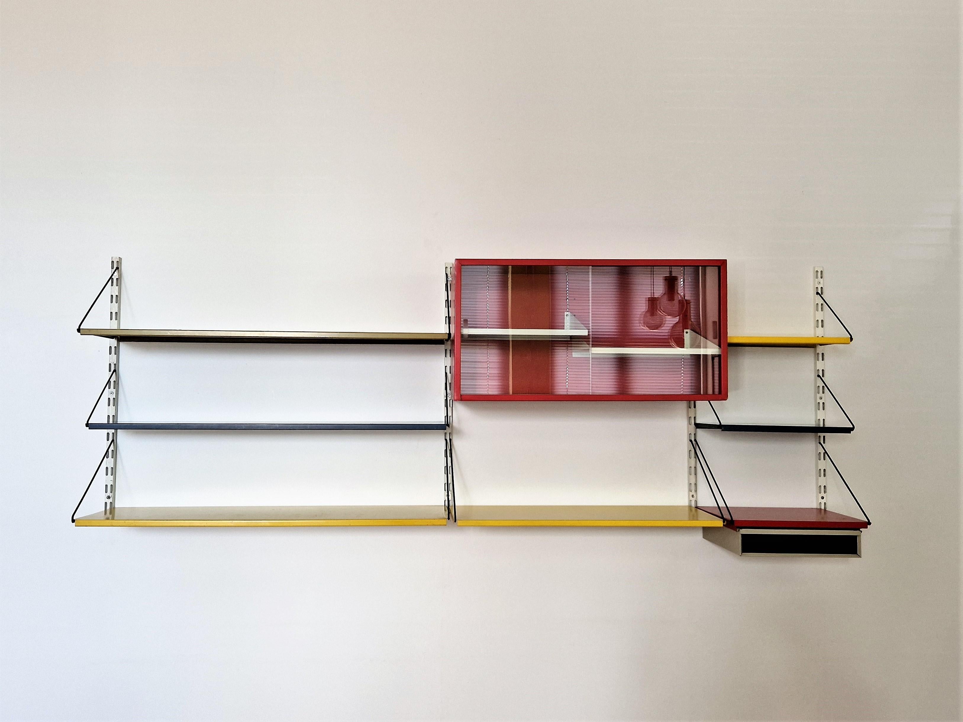 Metal Wall Unit in Red, Yellow and Blue by Tjerk Rijenga for Pilastro, 1950's For Sale 6
