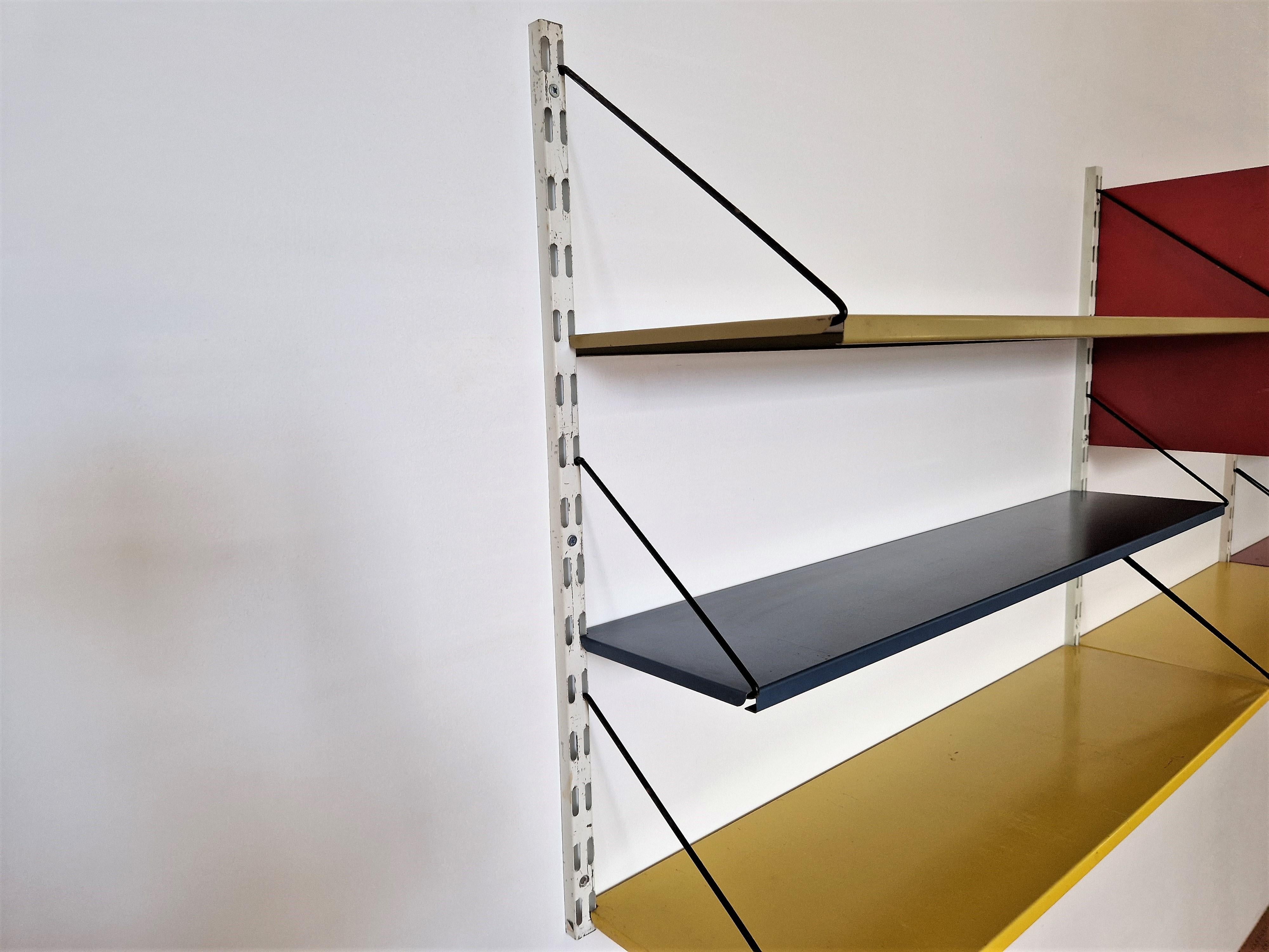 Lacquered Metal Wall Unit in Red, Yellow and Blue by Tjerk Rijenga for Pilastro, 1950's For Sale
