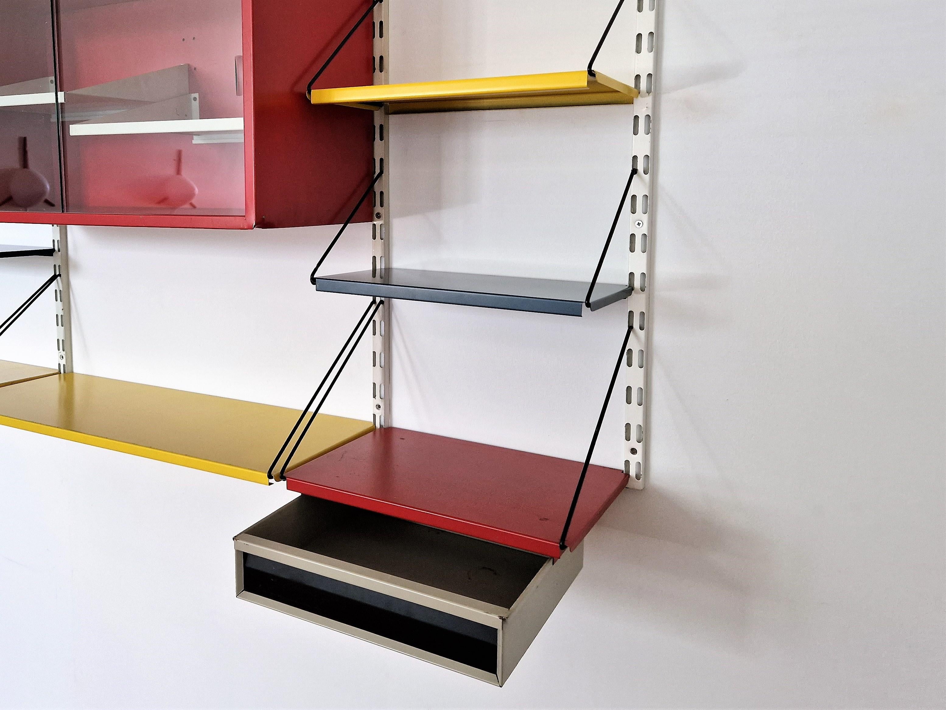 Metal Wall Unit in Red, Yellow and Blue by Tjerk Rijenga for Pilastro, 1950's For Sale 1