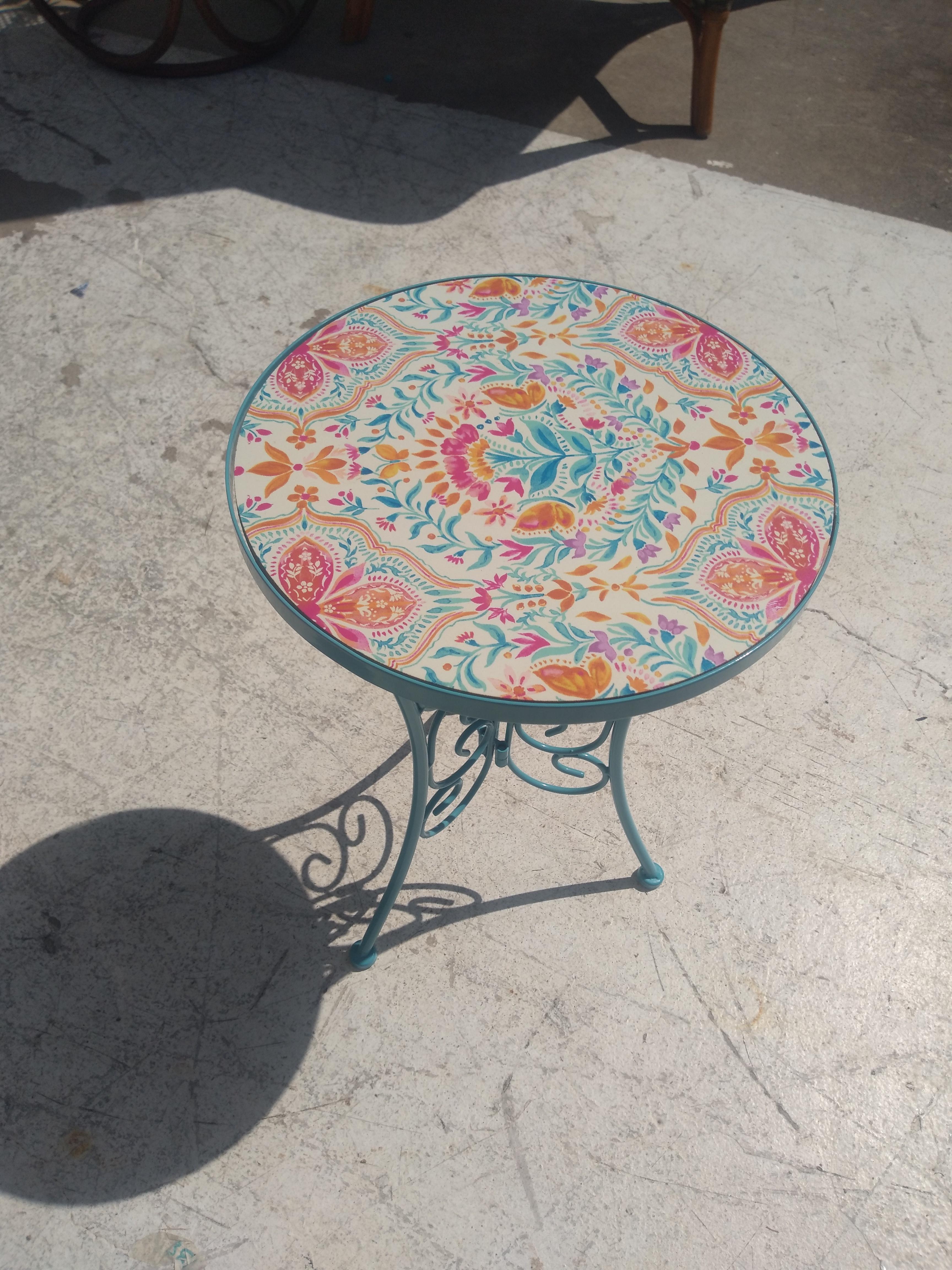 American Metal with Round Tile Top Side Table For Sale