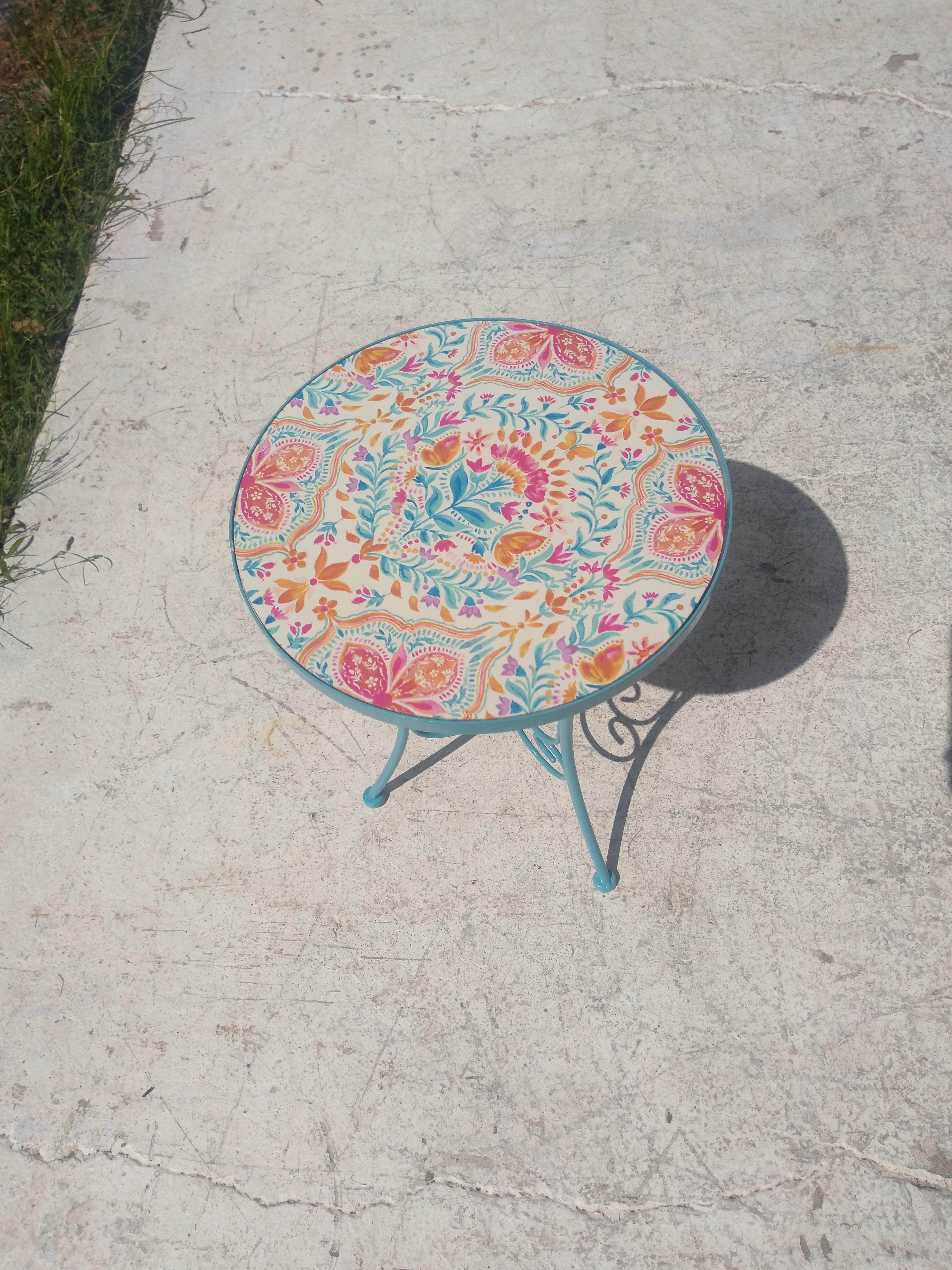 20th Century Metal with Round Tile Top Side Table For Sale