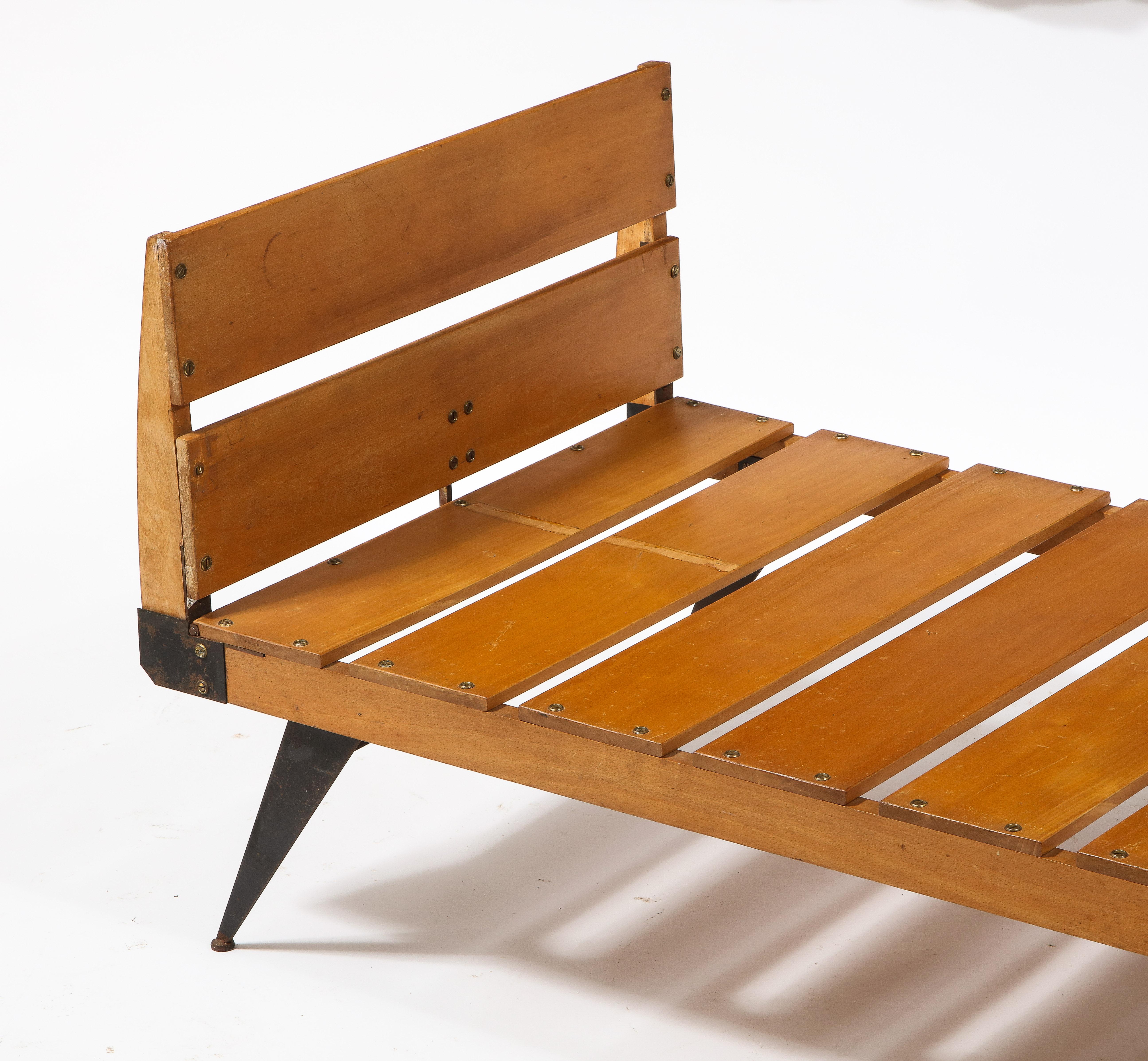 Brass Metal & Wood Convertible Daybed, France 1950's For Sale