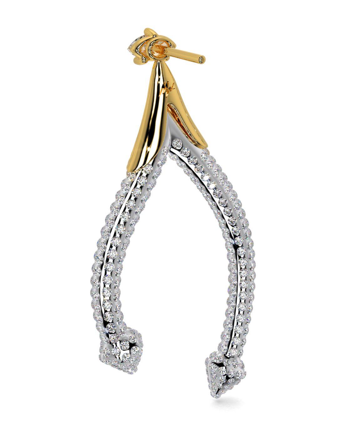 Taille ronde Veste d'oreille chandelier en métal x fil métallique en or 18 carats avec diamants de 4,5 carats en vente