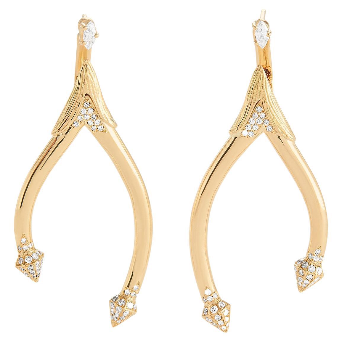 Metal x Wire ' Chandelier Ear Jacket' in 18kt Yellow Gold with 0.88 ct Diamond For Sale