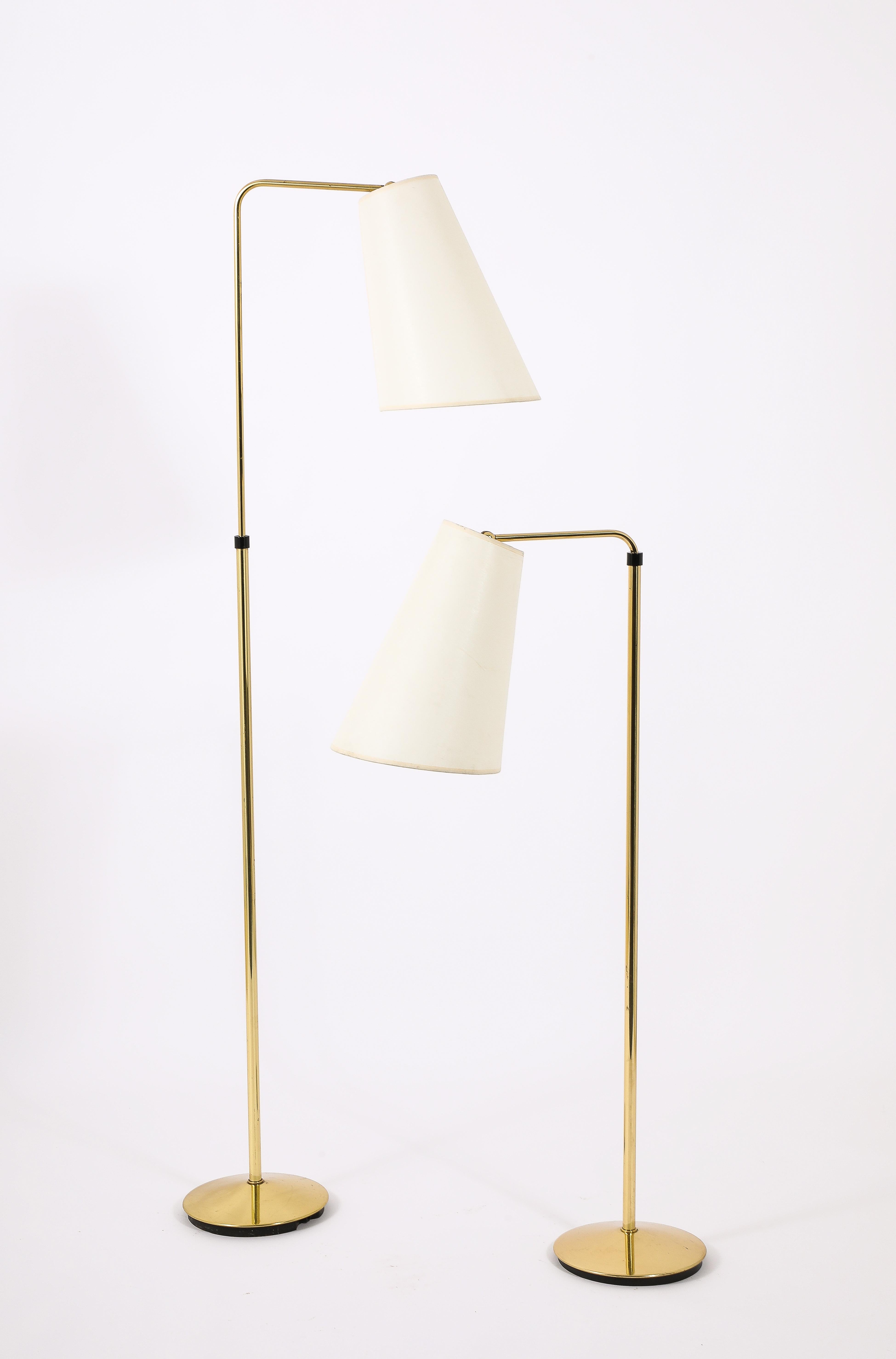 20th Century Metalarte Brass Reading Floor Lamps, Spain 1960's For Sale