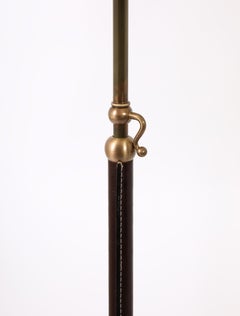 Metalarte Lampadaires en laiton et cuir Brown Stitch, Spain 1960's