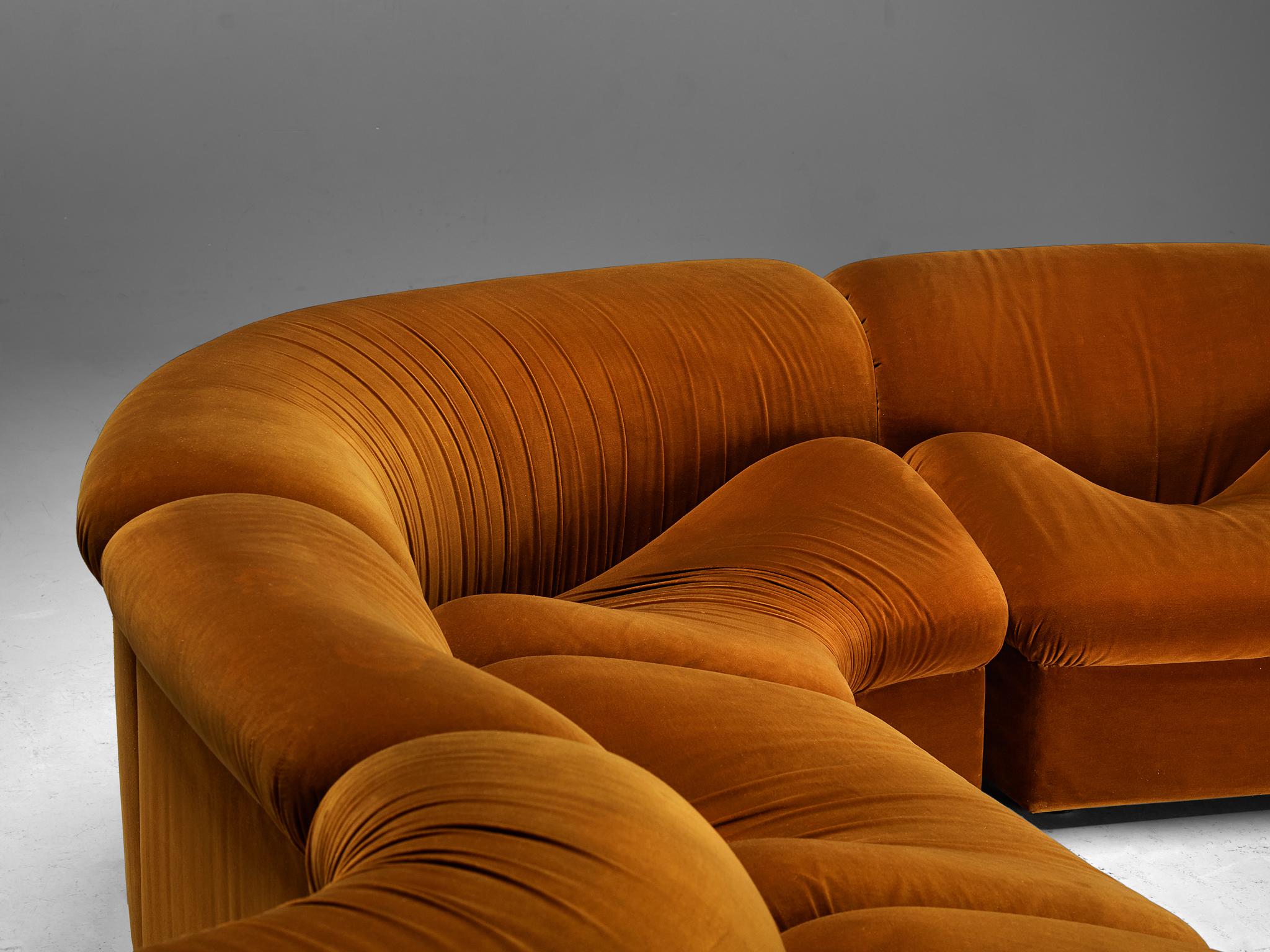 Post-Modern Metalarte Sectional Sofa Model 'Onda' in Burnt Orange Velvet  For Sale