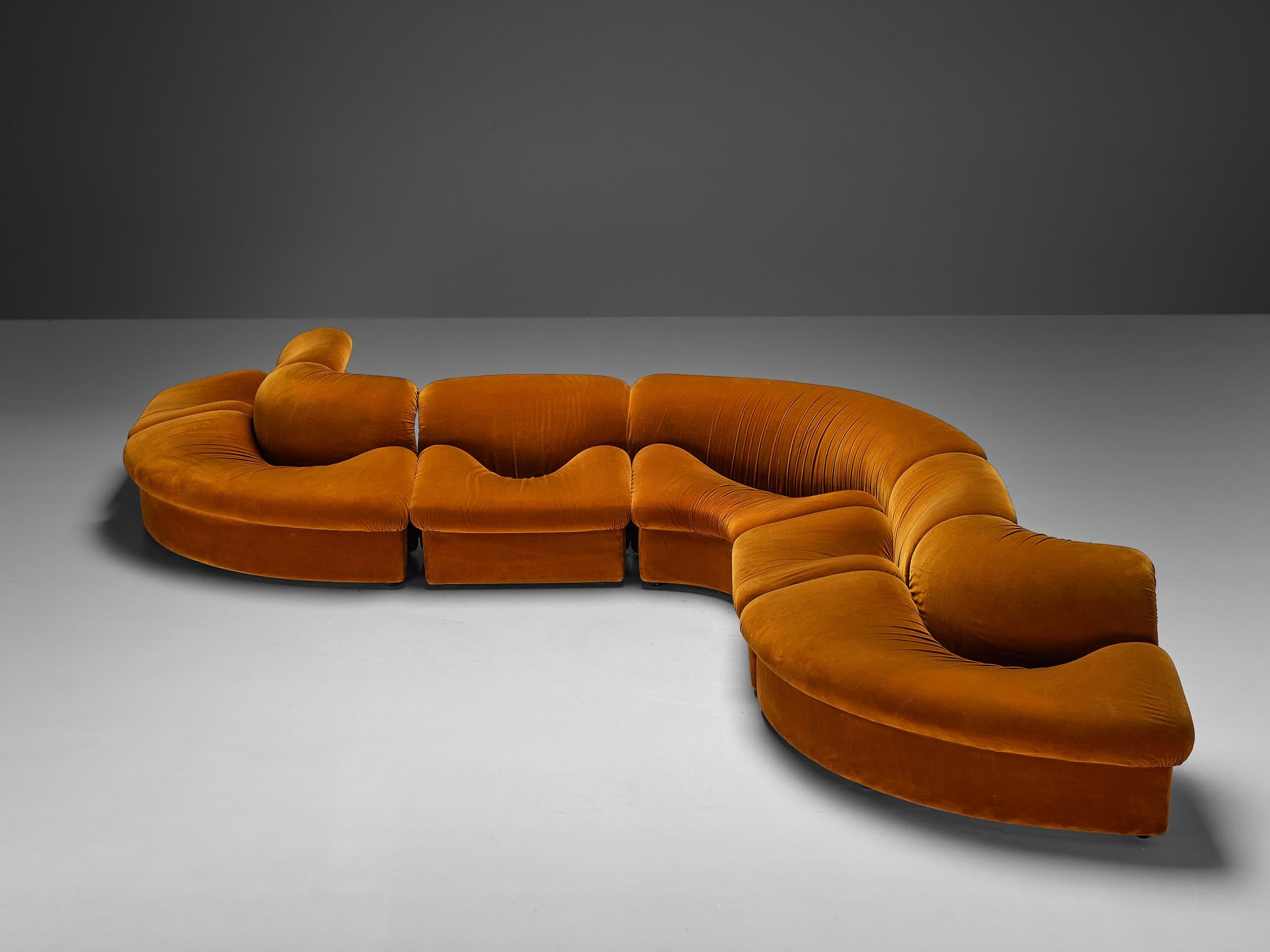 Metalarte Sectional Sofa Model 'Onda' in Burnt Orange Velvet  In Good Condition For Sale In Waalwijk, NL