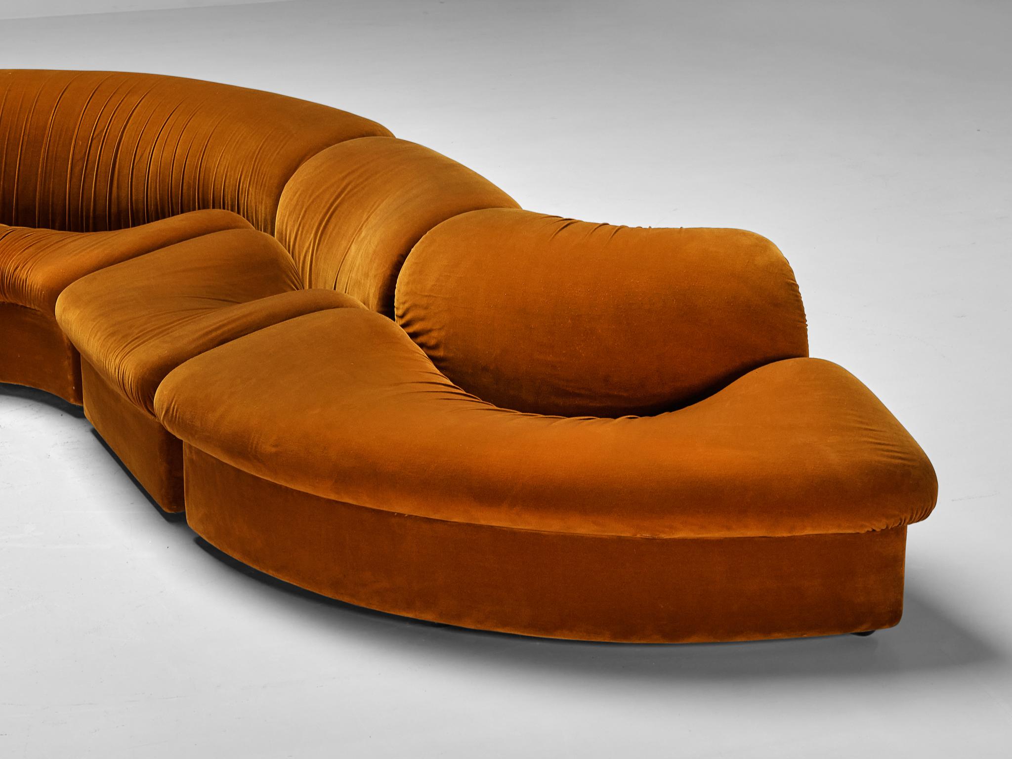 Late 20th Century Metalarte Sectional Sofa Model 'Onda' in Burnt Orange Velvet  For Sale