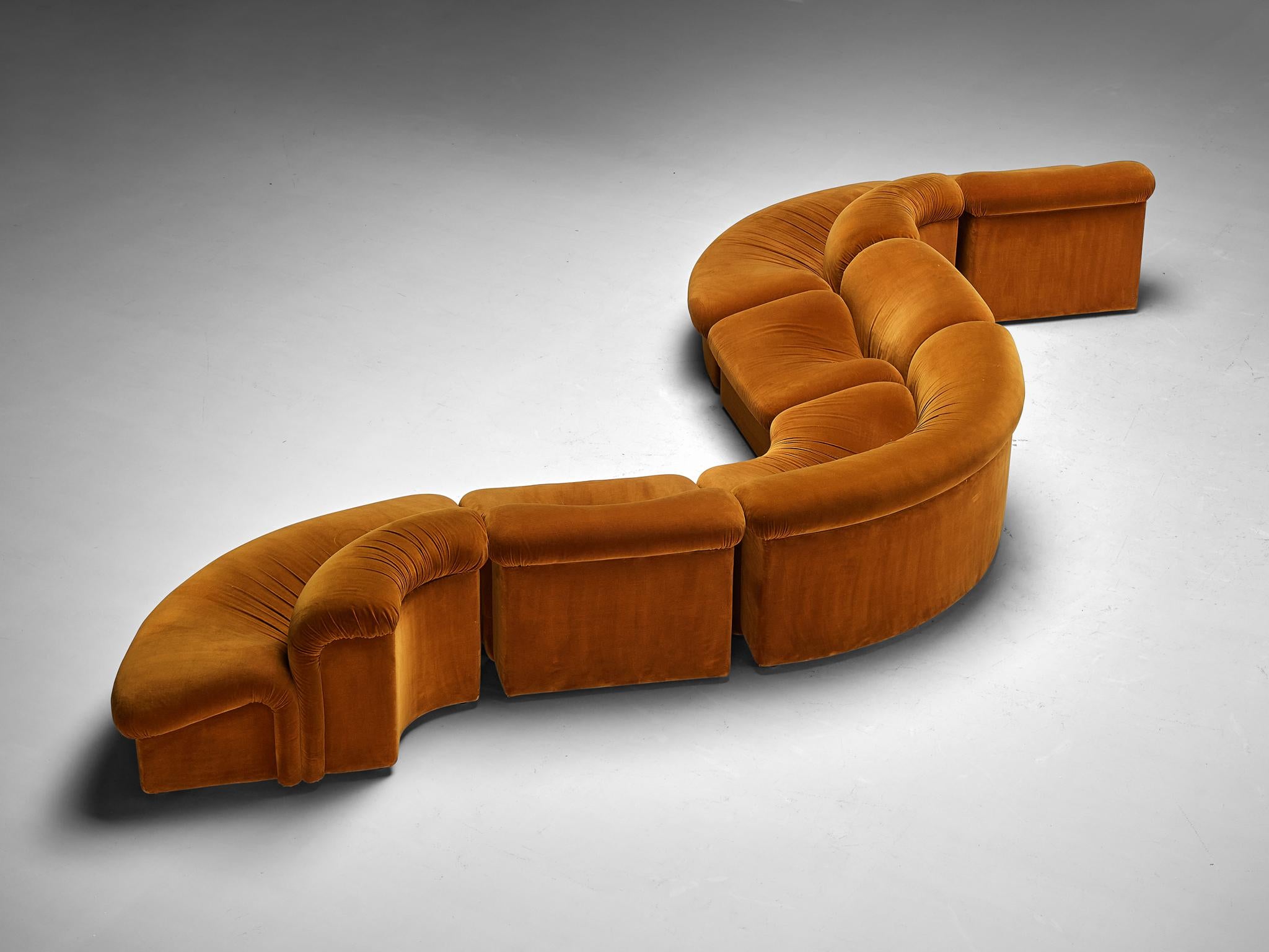 Metalarte Sectional Sofa Model 'Onda' in Burnt Orange Velvet  For Sale 1