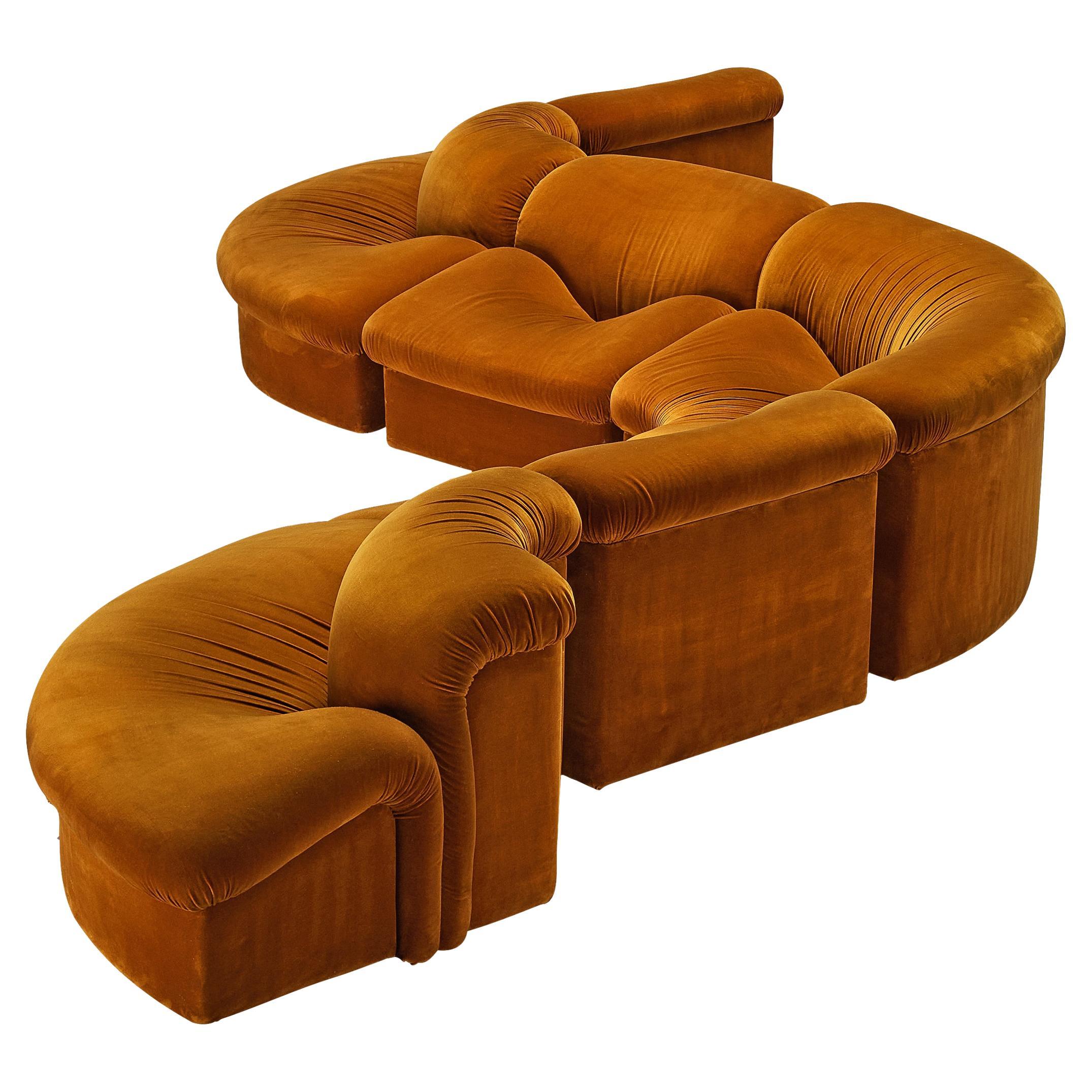 Metalarte Sectional Sofa Model 'Onda' in Burnt Orange Velvet 