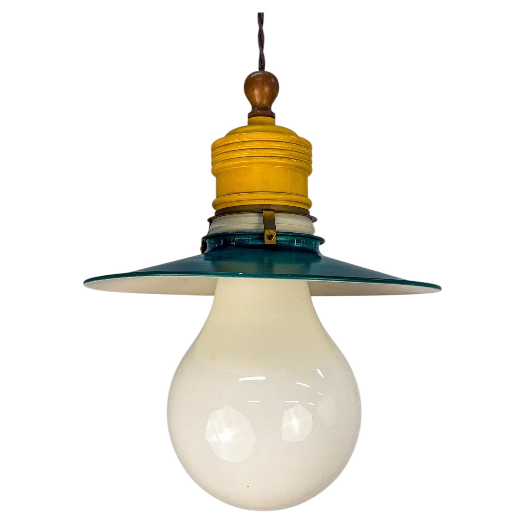 Metalarte XL "Bulb" Ceiling Pendant, White Opaline Glass, Spain, 1970s