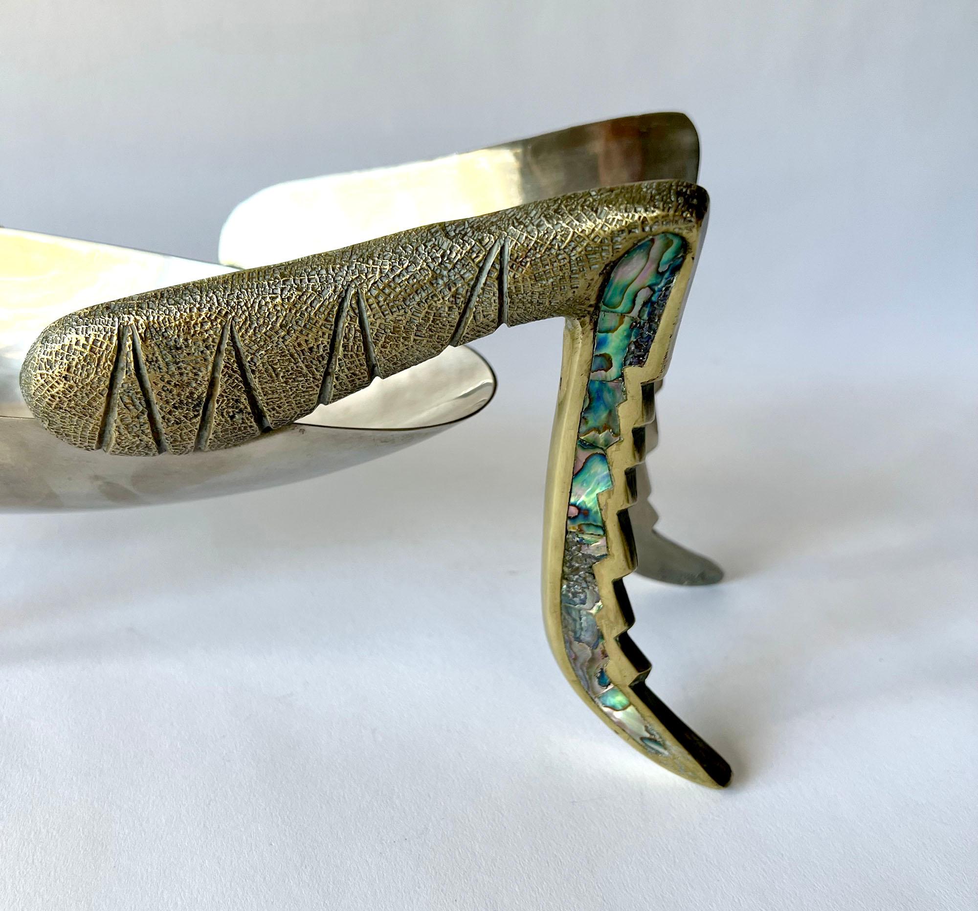 Metales Casados Mexican Modernist Nickel Silver Brass Abalone Cricket Bowl In Good Condition For Sale In Palm Springs, CA